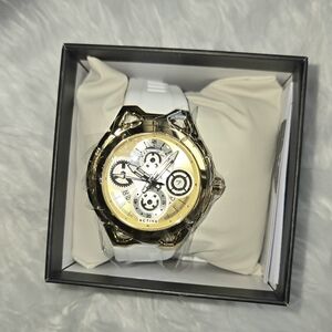 Invicta Men's Watch with Gold Dial and White Strap